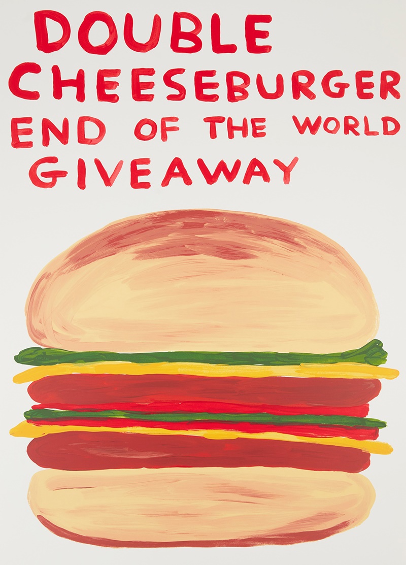 LOT 317 | § DAVID SHRIGLEY O.B.E. (BRITISH 1968-) | DOUBLE CHEESEBURGER END OF THE WORLD GIVEAWAY - 2020 | £2,000 - £3,000 + fees